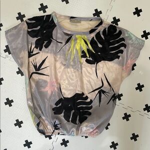 Zara Black and Yellow Blouse with Modern Botanical Print